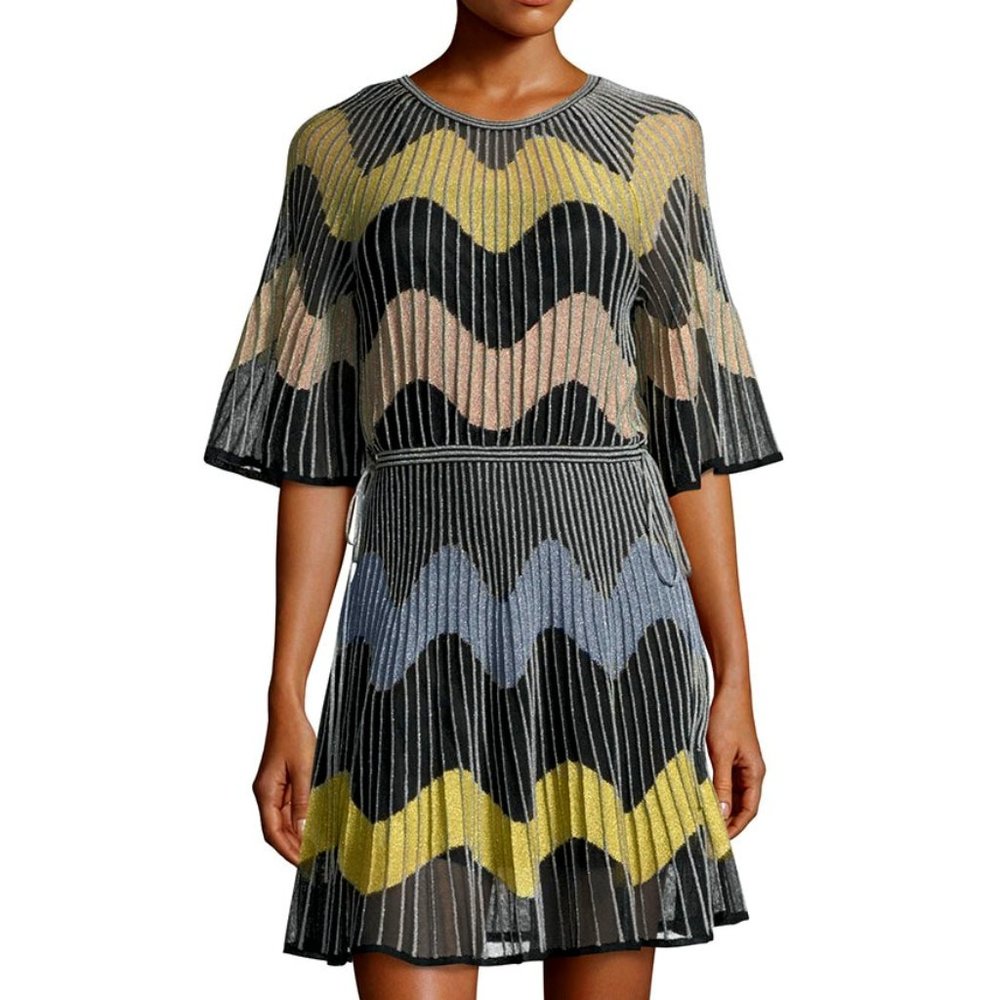 M MISSONI Wave Intarsia Sheer Mini Dress Sz 36